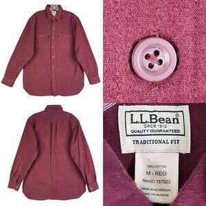 LL Bean Shirt Chamois Mens Size Medium M Burgundy Red LS Button Down Cotton